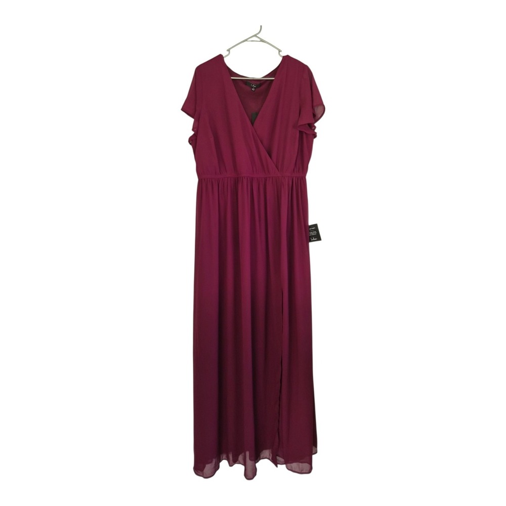 Lulus Lost in the Moment Burgundy Maxi Dress 2X Flutter Sleeve Slit Formal NWT